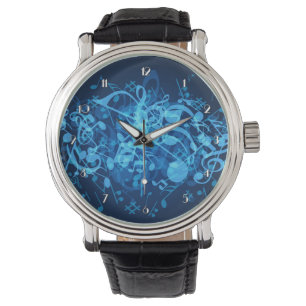 Blauwe Glow Muzieknoten Patroon Polshorloge Horloge
