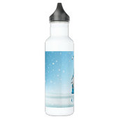 Blauwe gnoom op sneeuw waterfles (Links)