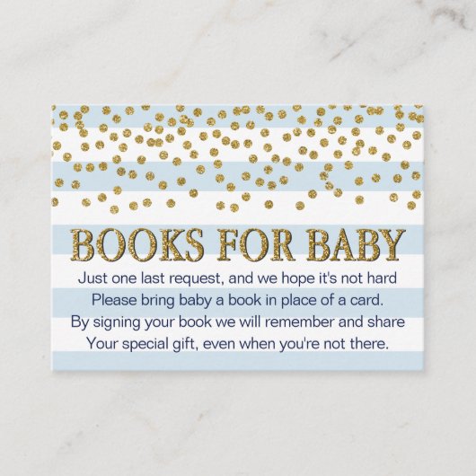 Blauwe Gold Baby shower Book Request Card-behuizin Informatiekaartje (Voorkant)