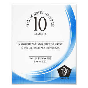 Blauwe golf 10 jaar beloning werknemer foto afdruk