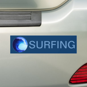 blauwe golf met coole surf stijl bumpersticker