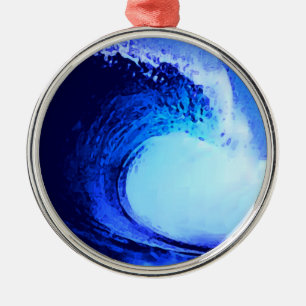 blauwe golf met coole surf stijl metalen ornament