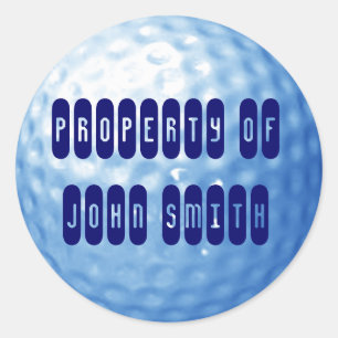 Blauwe Golfbal Eigendom van Naam Stickers