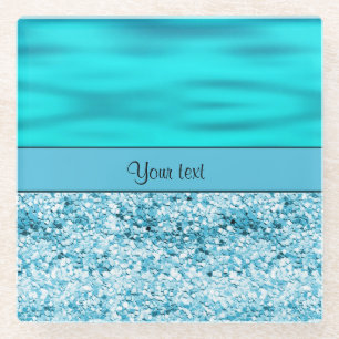 Blauwe golven en glitter glazen onderzetter