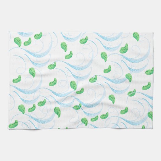 Blauwe golven en groene lederen keukenhanddoek (Horizontaal)