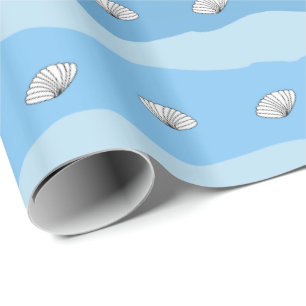 Blauwe golven en witte schalen aangepaste handmati cadeaupapier