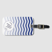 Blauwe Golven Gradiënt Patroon Elegant Monogram Bagagelabel (Voorkant (horizontaal))