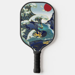 Blauwe golven Groene Draak Rode Zon Pickleball Pad Pickleball Paddle