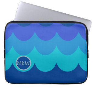 Blauwe golven Monogram iPad-draagtas Laptop Sleeve