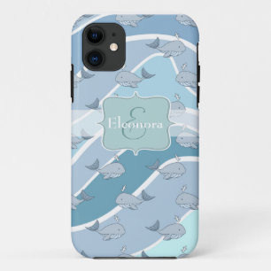 Blauwe golven, naadloos walvispatroon iPhone 11 hoesje