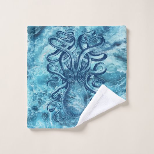 Blauwe golven van het Zee & Octopus Grafische  Tek Bad Handdoek (Wasdoekje)