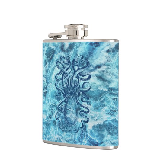 Blauwe golven van het Zee & Octopus Grafische Tek Heupfles (Links)