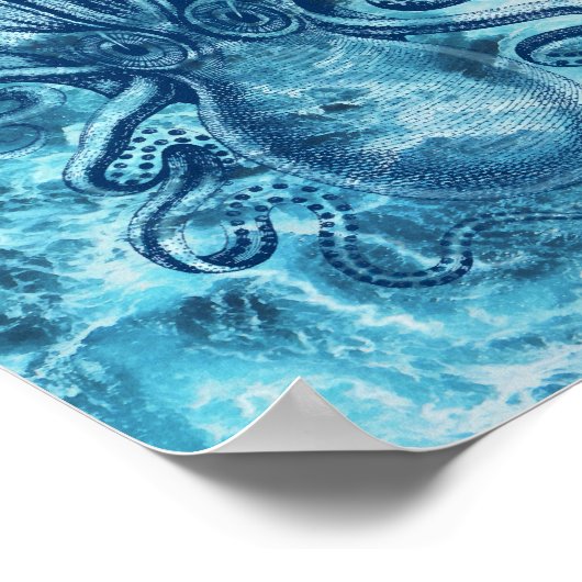 Blauwe golven van het Zee & Octopus Grafische  Tek Poster (Hoek)