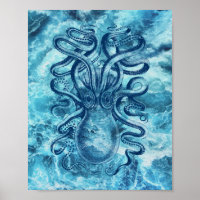 Blauwe golven van het Zee & Octopus Grafische Tek