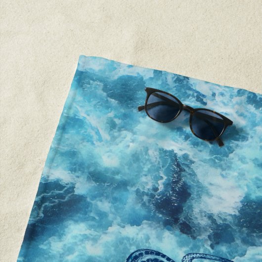 Blauwe golven van het Zee & Octopus Grafische  Tek Strandlaken (In situ)