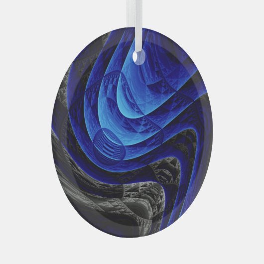 Blauwe golvende abstracte, digitale kunstachtergro glas ornament (Voorkant Rechts)