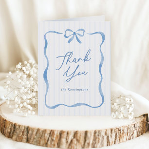 Blauwe Golvende Lint Boog Baby Shower Bedankkaart