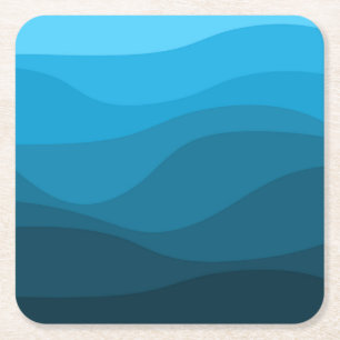 Blauwe golvende oceaan retro stijl golven ontwerp vierkante kartonnen onderzetter