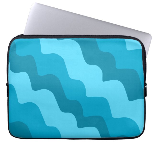 Blauwe golvende oceaangolven gradiënt laptop sleeve (Voorkant)