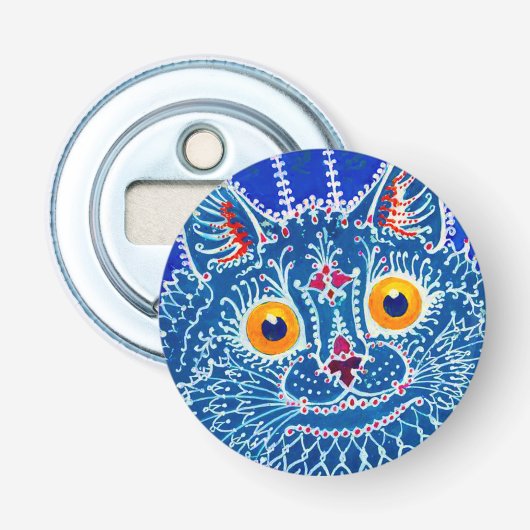 Blauwe gotische kat button flesopener (Voorkant)