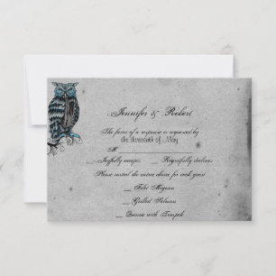 Blauwe Gotische Uil Posh Bruiloft Reactie Kaart