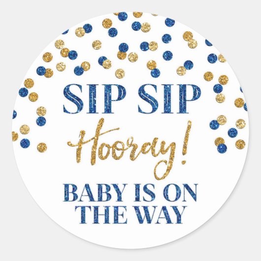 Blauwe goudConfetti Sip Sip Hooray Ronde Sticker (Voorkant)