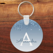 Blauwe gouddruppels voor spaarmonogram sleutelhanger (Voorkant)