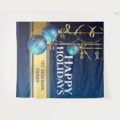 Blauwe gouden ballen mooie lint Kerstgroeten Wandkleed (Voorkant (horizontaal))