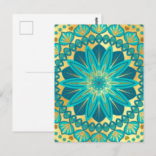 Blauwe Gouden Bloem Mandala Briefkaart