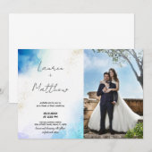 Blauwe Gouden Bruiloft Uitnodigingen met foto (Voorkant / Achterkant)