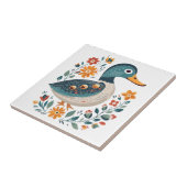 Blauwe Gouden Eend Scandinavische Folk Art Tegeltje (Zijkant)