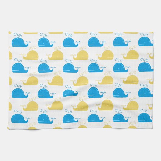 Blauwe Gouden en Witte Walvissen Theedoek (Horizontaal)