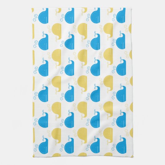 Blauwe Gouden en Witte Walvissen Theedoek (Verticaal)