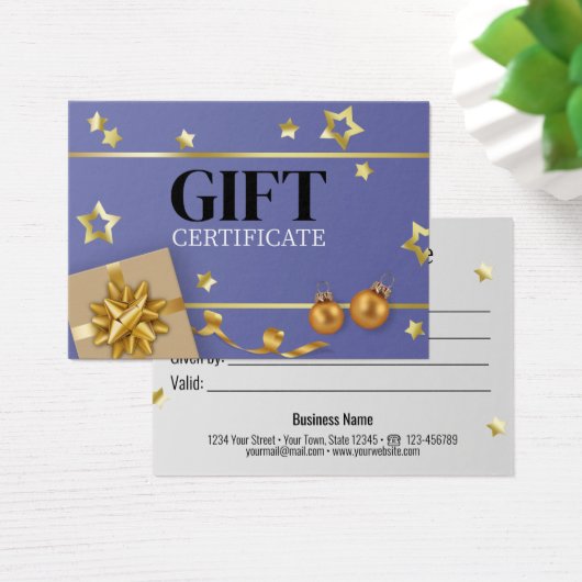 Blauwe gouden kerstbal ribbon-kaartje visitekaartje (Bureau)