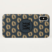 Blauwe gouden lippen Gothic Gepersonaliseerd Monog Case-Mate iPhone Case (Achterkant (horizontaal))