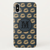 Blauwe gouden lippen Gothic Gepersonaliseerd Monog Case-Mate iPhone Case (Achterkant)