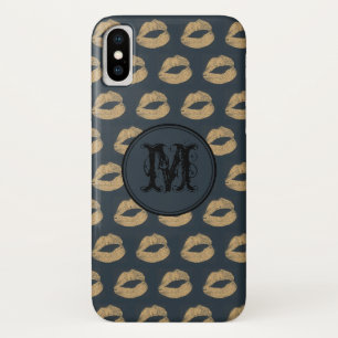 Blauwe gouden lippen Gothic Gepersonaliseerd Monog iPhone X Hoesje