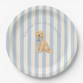 Blauwe Gouden Retriever Baby Shower Papieren Bordje