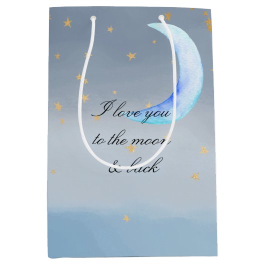 Blauwe gouden sterren houden van je moeder medium cadeauzakje (Voorkant)