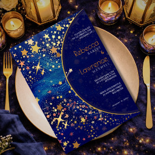 Blauwe gouden sterrenhemel hemels magische bruilof kaart