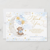 Blauwe gouden Teddy Bear Moon Balloons Clouds Star Bedankkaart (Voorkant)
