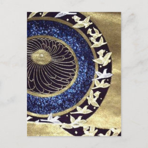 blauwe gouden Traditionele kimono Japanse kraan Briefkaart