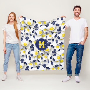 blauwe gouden voetballen jongens meisjes sportief fleece deken