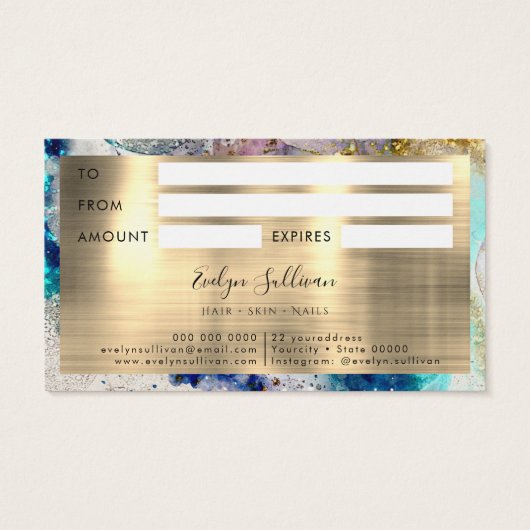 Blauwe gouden zilverglitter-waterverf visitekaartje (Achterkant)