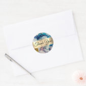 Blauwe goudglitter waterverf Dank u wel Ronde Sticker (Envelop)