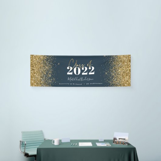 blauwe goudglitterscriptklasse van afstuderen spandoek (Beurs)