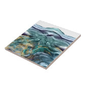 Blauwe goudinkt abstract tegeltje (Zijkant)