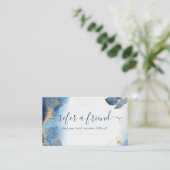 Blauwe goudWaterverf Botanische bladeren Abstract Aanbevelingskaartje (Staand voorkant)