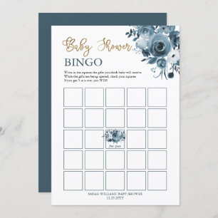 Blauwe goudWaterverf Floral Baby shower Bingo Kaar Kaart