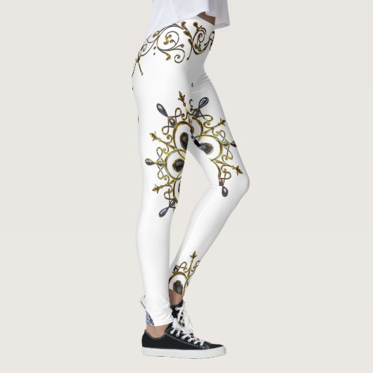 blauwe goudwitte langse leggings (Rechts)